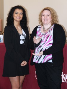 Mississippi's NCWIT Educator Award winner, Michelle Robinson (right), pictured with Rian Walker, MSU software engineering junior and former Aspirations in Computing Mississippi affiliate winner and national runner-up 